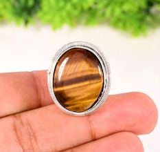 Handmade Oxidized Ring with Oval Tiger Eye Gemstone for Women